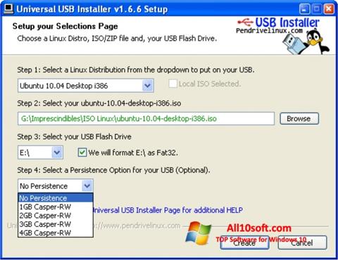 Στιγμιότυπο οθόνης Universal USB Installer Windows 10