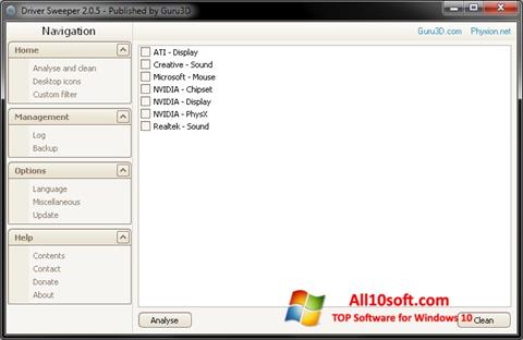 Στιγμιότυπο οθόνης Driver Sweeper Windows 10
