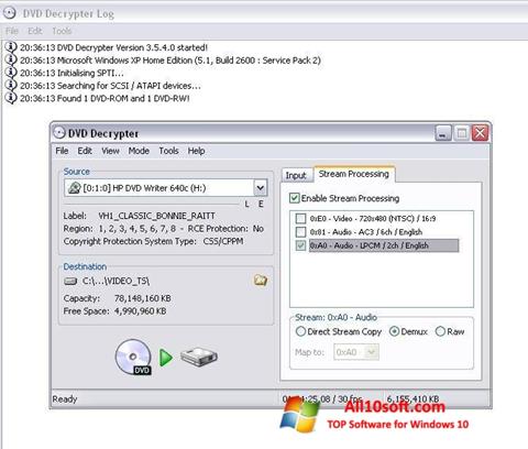 Στιγμιότυπο οθόνης DVD Decrypter Windows 10