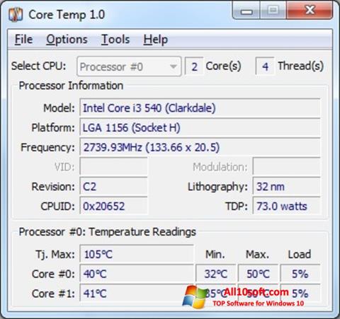 Στιγμιότυπο οθόνης Core Temp Windows 10