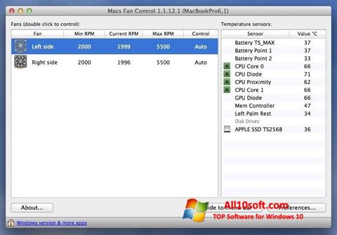Στιγμιότυπο οθόνης Macs Fan Control Windows 10