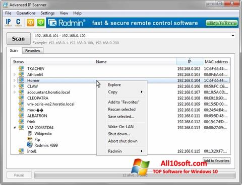 Στιγμιότυπο οθόνης Advanced IP Scanner Windows 10
