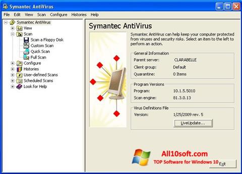 Στιγμιότυπο οθόνης Symantec Antivirus Windows 10