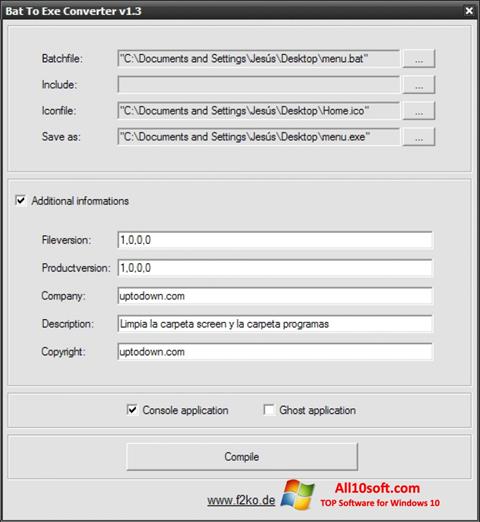 Στιγμιότυπο οθόνης Bat To Exe Converter Windows 10