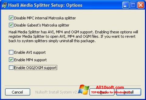 Στιγμιότυπο οθόνης Haali Media Splitter Windows 10