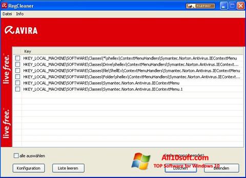 Στιγμιότυπο οθόνης Avira Registry Cleaner Windows 10