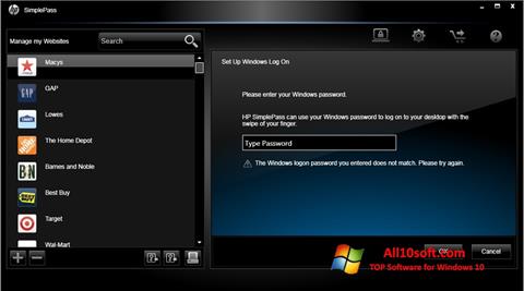 Στιγμιότυπο οθόνης HP SimplePass Windows 10