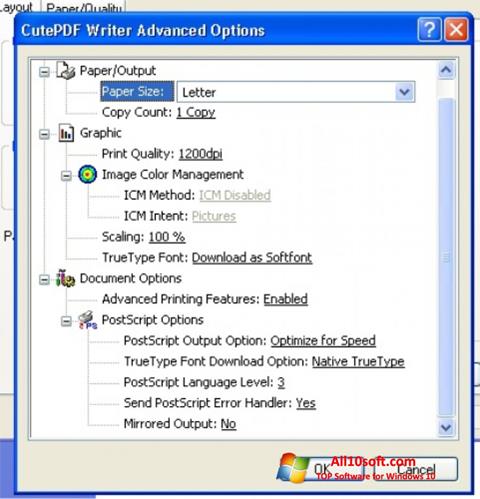 Στιγμιότυπο οθόνης CutePDF Writer Windows 10