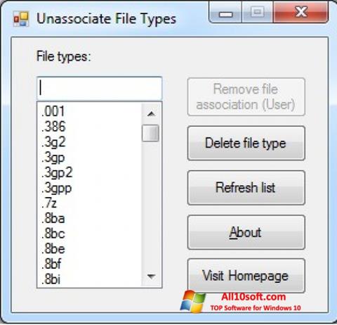 Στιγμιότυπο οθόνης Unassociate File Types Windows 10