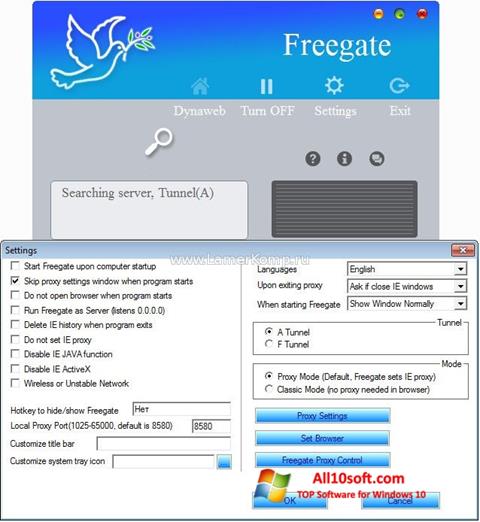 Στιγμιότυπο οθόνης Freegate Windows 10