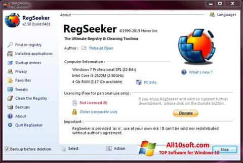 Στιγμιότυπο οθόνης RegSeeker Windows 10