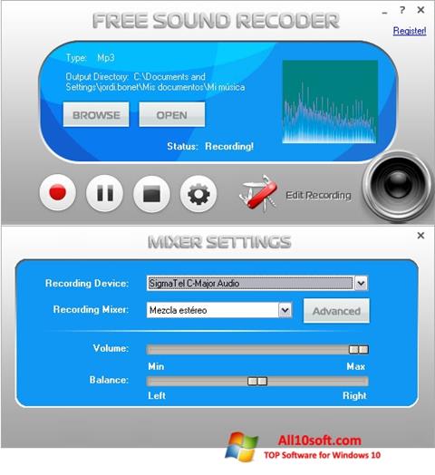Στιγμιότυπο οθόνης Free Sound Recorder Windows 10