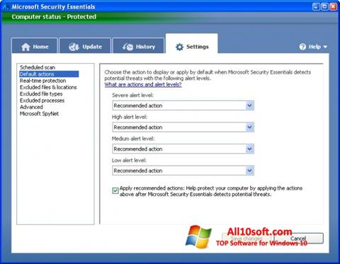 Στιγμιότυπο οθόνης Microsoft Security Essentials Windows 10