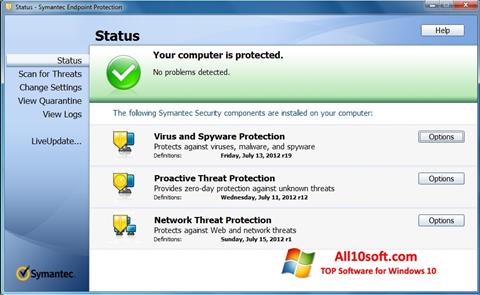 Στιγμιότυπο οθόνης Symantec Endpoint Protection Windows 10