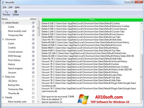 Στιγμιότυπο οθόνης BleachBit Windows 10
